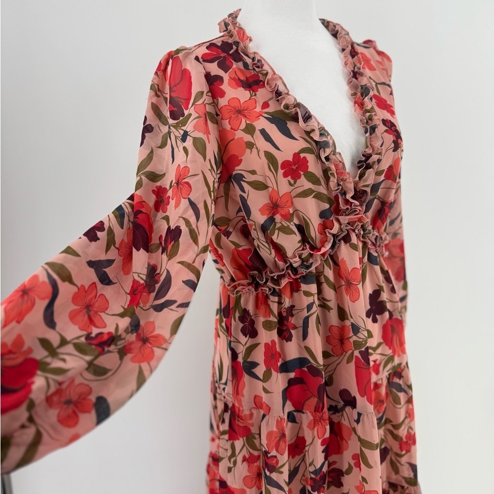 Floral Long‎ Sleeve Maxi Dress, Size M